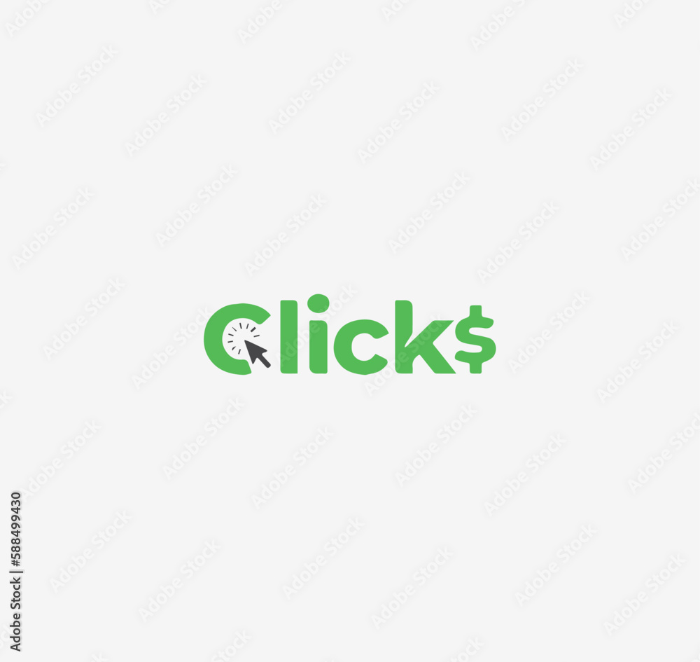 Clicks text logo, Icon. mouse arrow with clicks icon/logo Clicks text logo, Icon. mouse arrow with clicks icon/logo