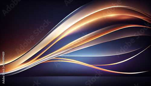 Abstract Shiny neon glass translucent wavy composition with gradient transition, beige blue elegant clean background - generative AI.