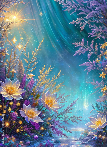 Golden ice flowers, among precious stones and jewels, flower bouquet, jewelry flowers, generative ai art illustration 41