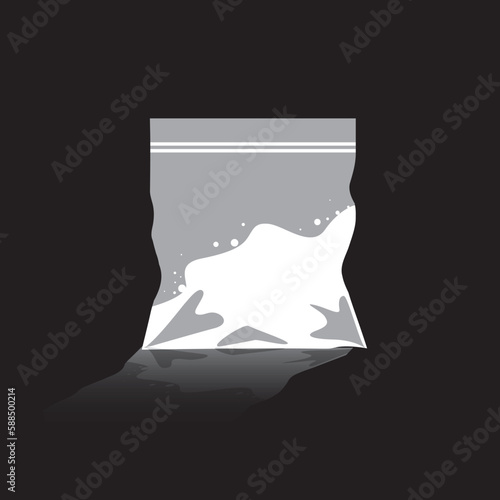 Drug bag, drugs package, heroin powder, cocain pack, smuggling, drugs trafficking, vector illustration