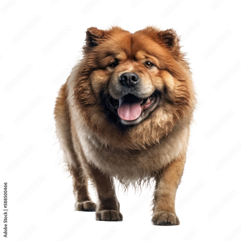 Happy Chow Chow dog jumping, isolated transparent background. Generative AI Happy Chow Chow dog jumping, isolated transparent background. Generative AI