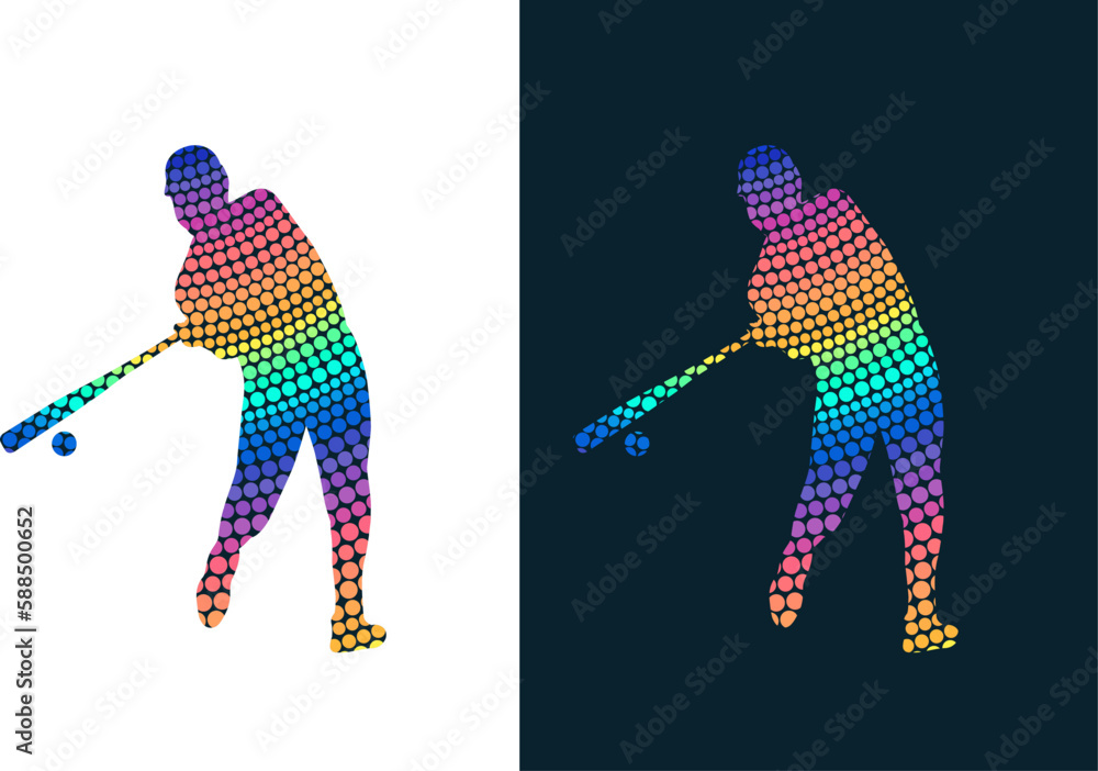 Fototapeta premium Set of modern abstract baseball players silhouettes. Isolated colored vector images