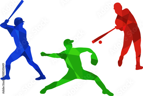 Set of modern abstract baseball players silhouettes.  Isolated colored vector images