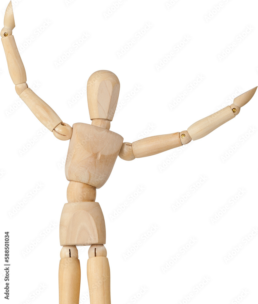 Wooden 3d figurine standing with arms spread wide Wooden 3d figurine standing with arms spread wide