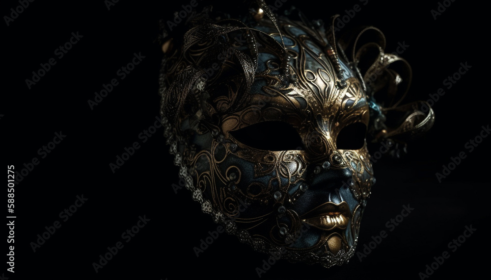 Masked elegance a golden celebration of mystery generated by AI