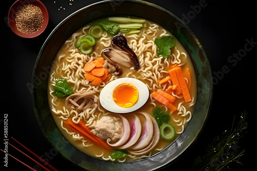 Ramen with lots of ingredients. Generative AI