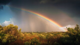Vibrant nature paints a rainbow in sky generated by AI
