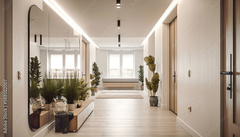 Interior design of modern entrance hall with big mirror. Created with ...