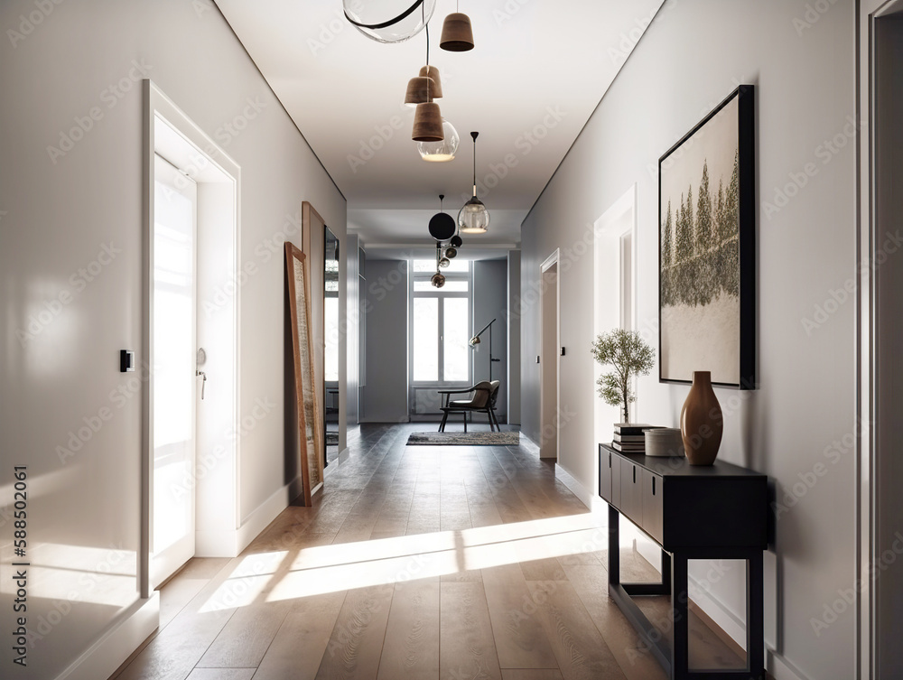 Interior design of modern entrance hall with door. Created with ...