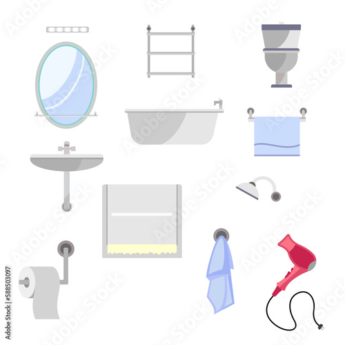 Set of bathroom fittings and accessories flat style vector illustrations © VectorTrace.com