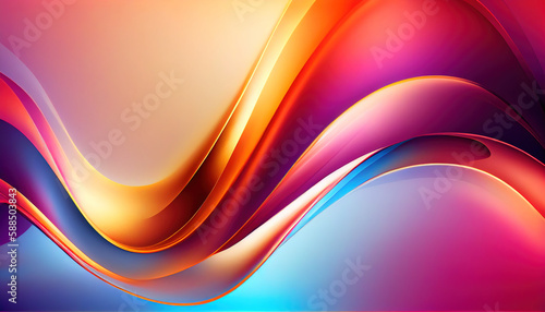 Abstract Shiny neon glass translucent wavy composition with gradient transition, elegant clean background yellow blue pink purple- generative AI.