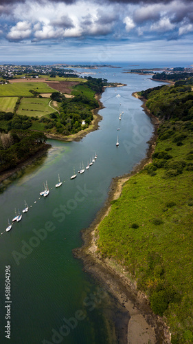 River Aber Wrac'h And Landscape In Region Landeda At The Finistere Atlantic Coast In Brittany, France