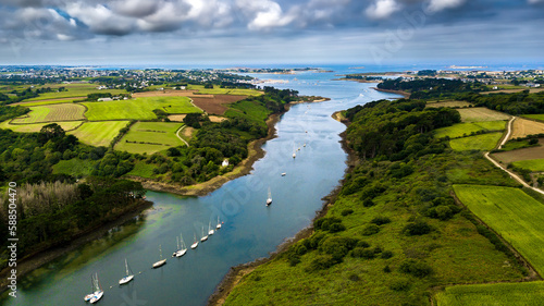River Aber Wrac'h And Landscape In Region Landeda At The Finistere Atlantic Coast In Brittany, France