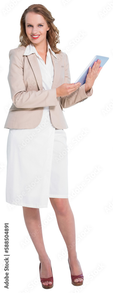 Happy pretty businesswoman holding a tablet pc Happy pretty businesswoman holding a tablet pc