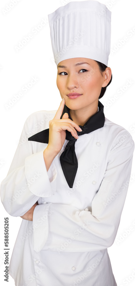 Portrait of thoughtful female cook in kitchen Portrait of thoughtful female cook in kitchen