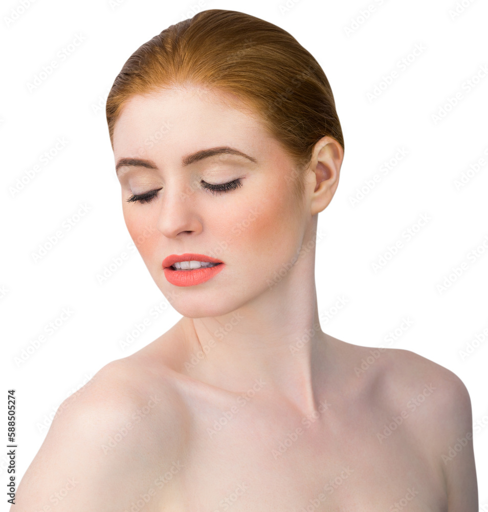 Beautiful redhead posing with eyes closed Beautiful redhead posing with eyes closed