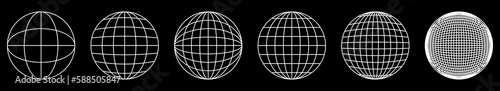 Set of retrofuturistic planet shapes. Trendy cyberpunk elements in retrowave style. Vector illustration © WorldArt