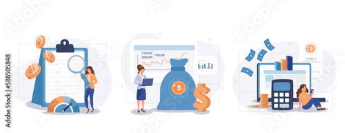 Cost optimization concept set. Idea of financial and marketing strategy. Cost and income balance. Spending and cost reduction, while maximizing business value. Isolated flat illustration vector © makyzz