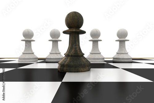 Black pawn in front of white pawns