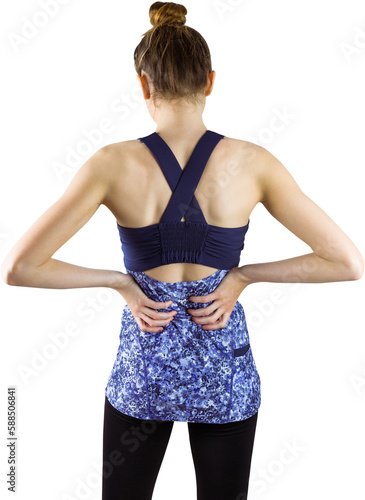 Rear view of woman suffering with back pain