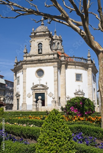 Barcelos, Portugal - March 15, 2023: The Church of Bom Jesus da Cruz, also called Igreja do Senhor da Cruz or Igreja das Cruzes, is located in the parish of Barcelos. Sunny spring day. Selective focus