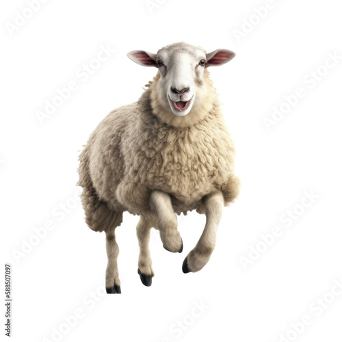 Happy sheep jumping, isolated transparent background. Generative AI
