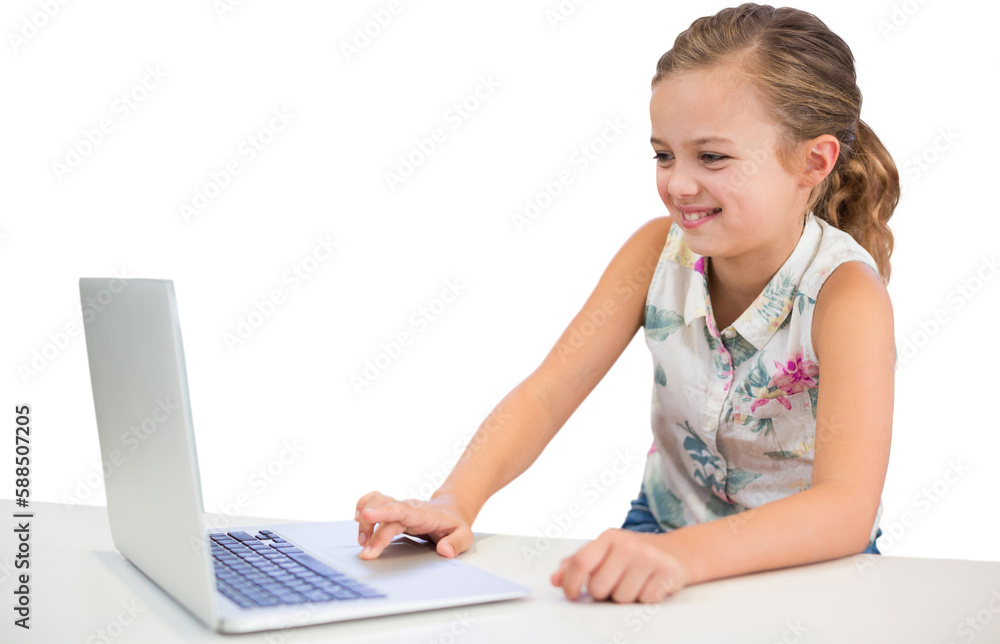 Girl using laptop at table