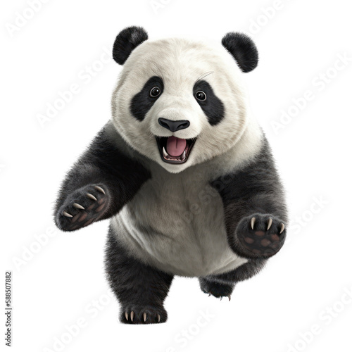 Happy panda  jumping and gaming   isolated background. Generative AI