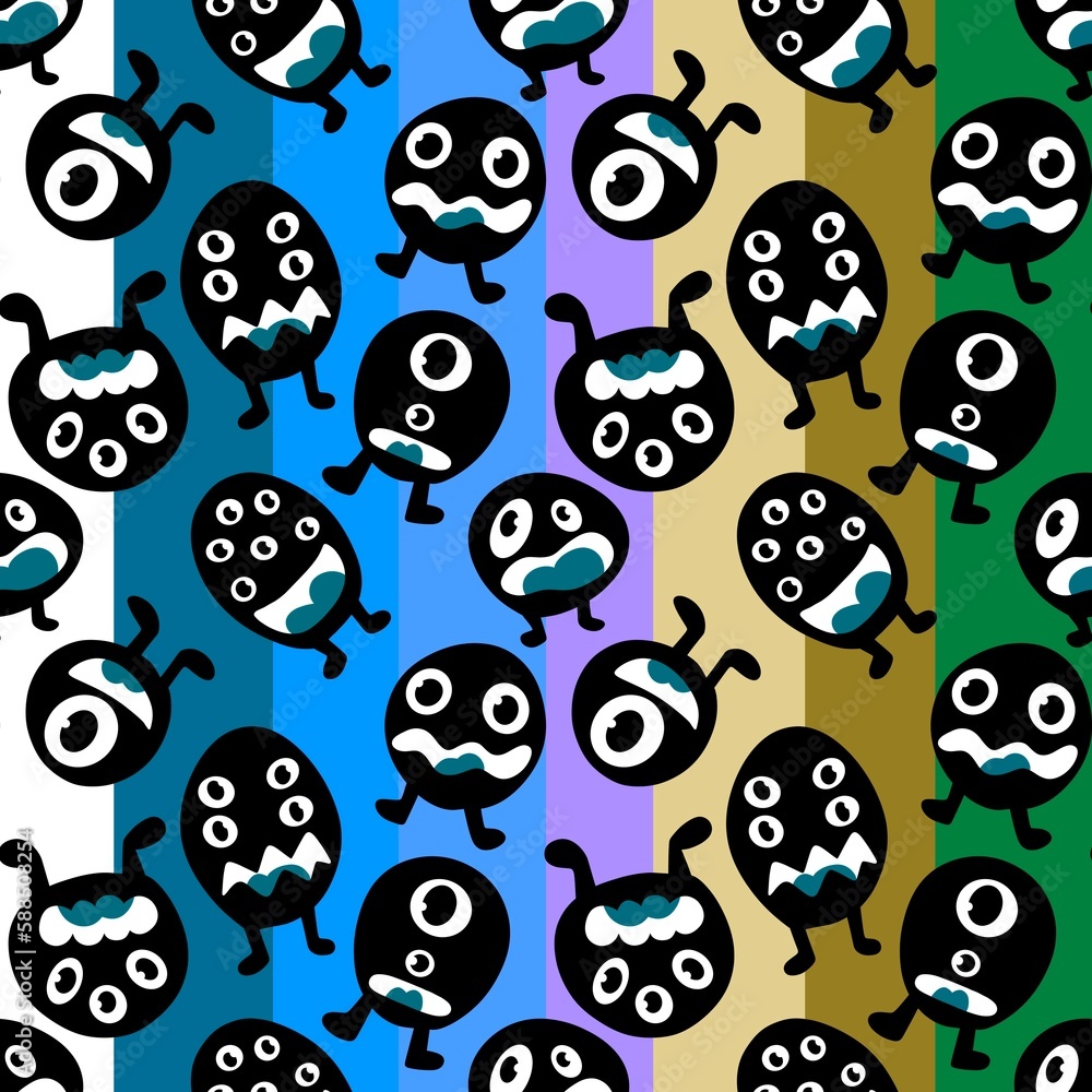 Obraz premium Cartoon monsters seamless emoticons aliens pattern for kids clothes print and wrapping paper and fabrics
