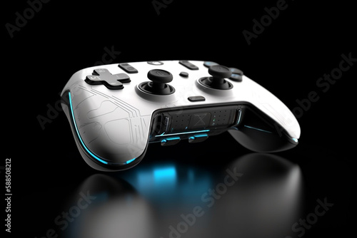 Futuristic matte white cyber gamepad concept with soft touch plastic. Ai generated art of video game controller with neon light