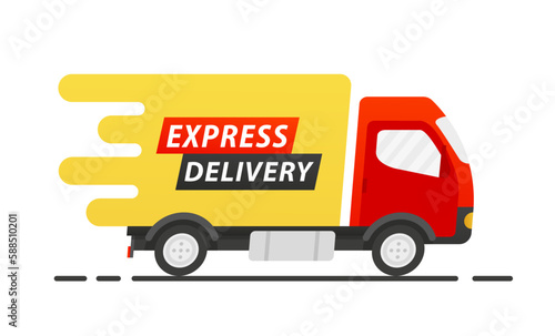 Delivery of fast delivery truck with times. Online delivery service. Express delivery, fast moving. Fast delivery for applications and websites. Delivery concept. Vector illustration