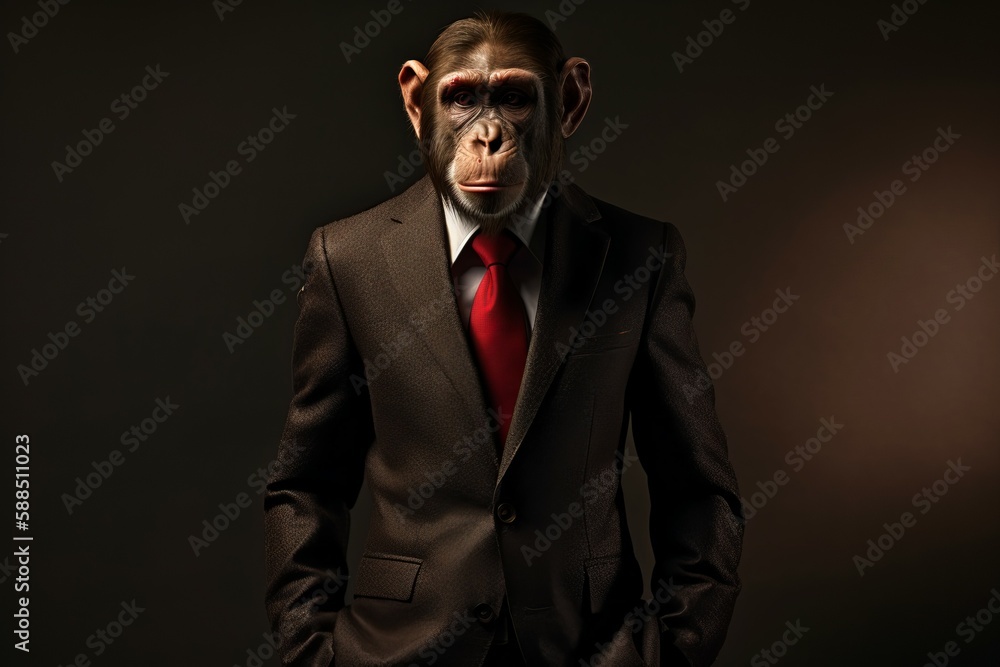 Anthropomorphic monkey in a smart suit. AI generated, human enhanced. Anthropomorphic monkey in a smart suit. AI generated, human enhanced.