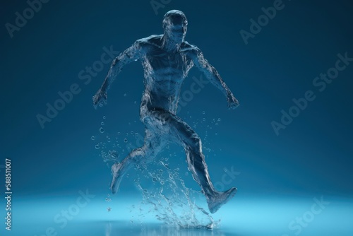Human body shape of a running man filled with blue water, wellness concept. AI generated, human enhanced © top images