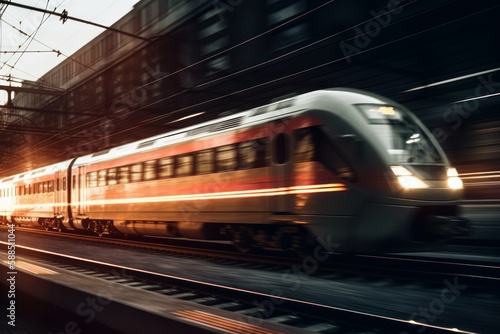 Fast futuristic train. Motion blur. AI generated, human enhanced