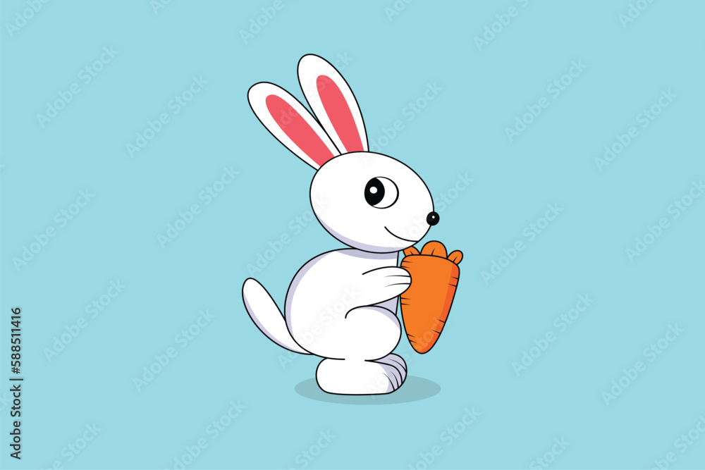Rabbit with carrot cartoon vector design for kids Rabbit with carrot cartoon vector design for kids