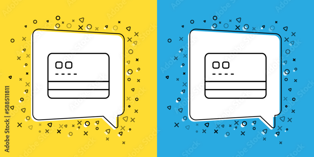 Set line Credit card icon isolated on yellow and blue background. Online payment. Cash withdrawal. Financial operations. Shopping sign. Vector Set line Credit card icon isolated on yellow and blue background. Online payment. Cash withdrawal. Financial operations. Shopping sign. Vector