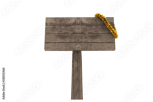 Empty wooden signboard over white background
