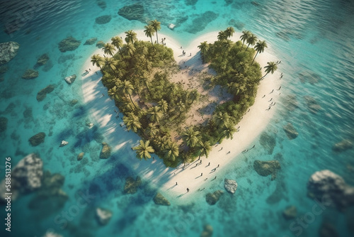 Amazing tropical island in heart shape. Generative AI