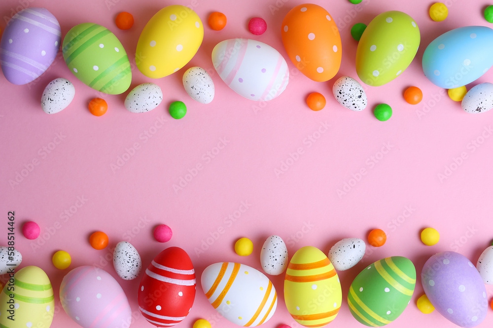 Easter eggs on a colored background, festive background Easter eggs on a colored background, festive background