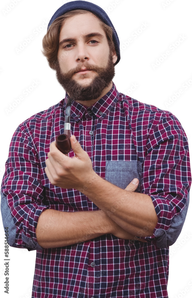 Portrait of confident hipster holding smoking pipe Portrait of confident hipster holding smoking pipe