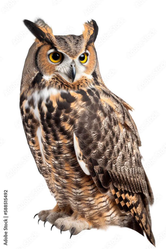 Fototapeta premium Great Horned Owl Clipart with Transparent Background, AI Generative