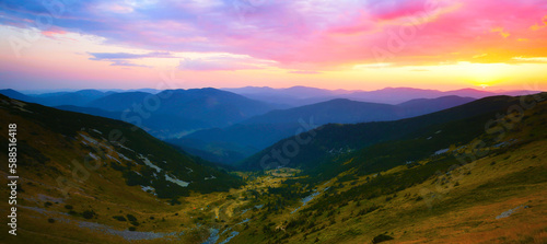 summer nature scenery, scenic sunset view in the mountains