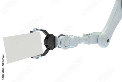 Cropped image of robotic arm holding placard