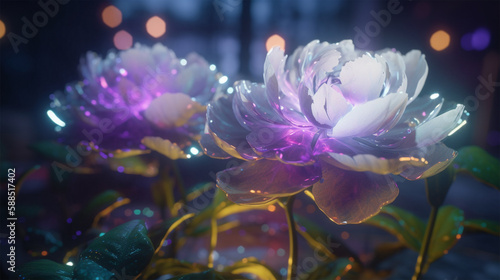 Transparent bright colorful flowers abstract futuristic flower art generative ai
