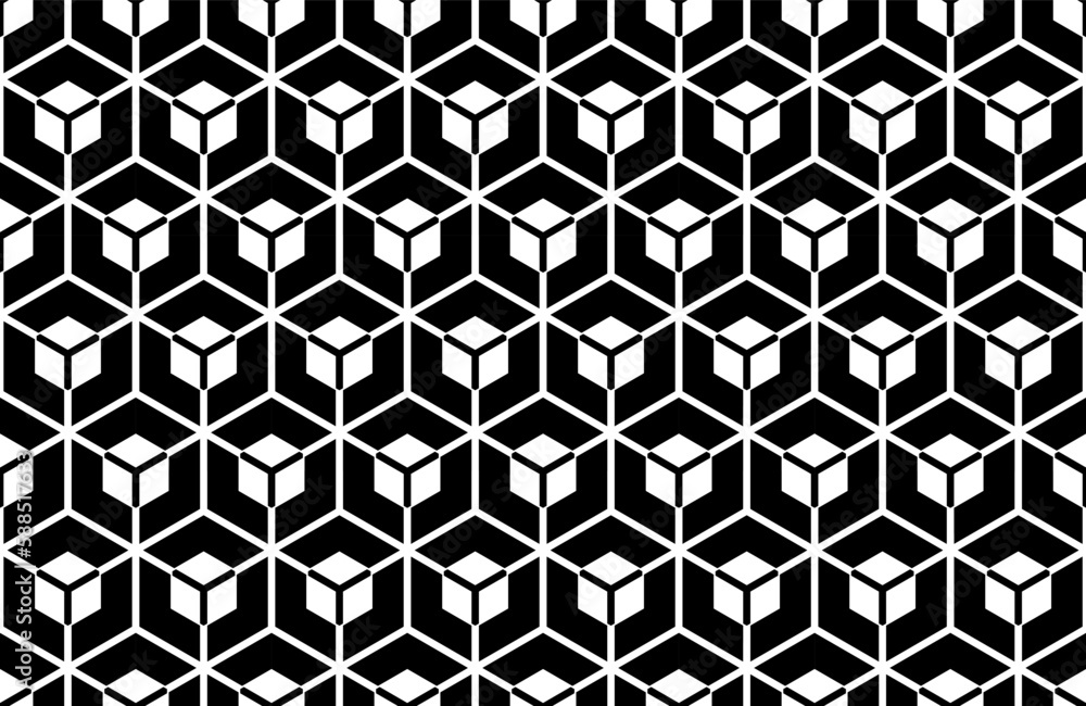 Seamless Geometric Hexagons Pattern. Black and White Texture.