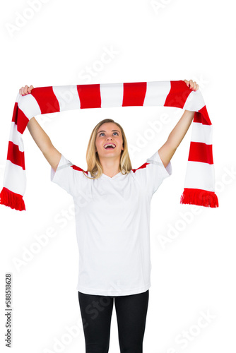 Pretty football fan in white cheering