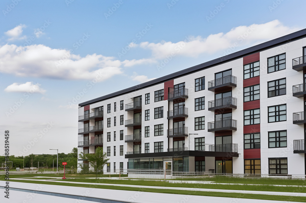 Obraz premium Modern apartment building exterior with balconies 