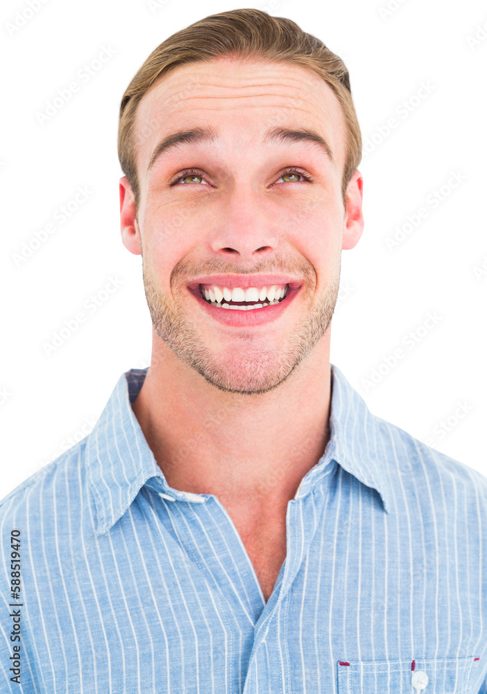 Portrait of smiling man in shirt looking up Portrait of smiling man in shirt looking up