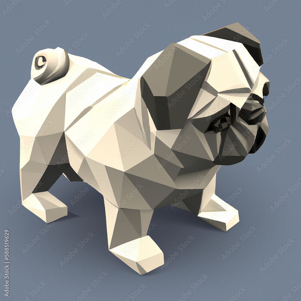 Generative AI of low poly illustration with Pug dog