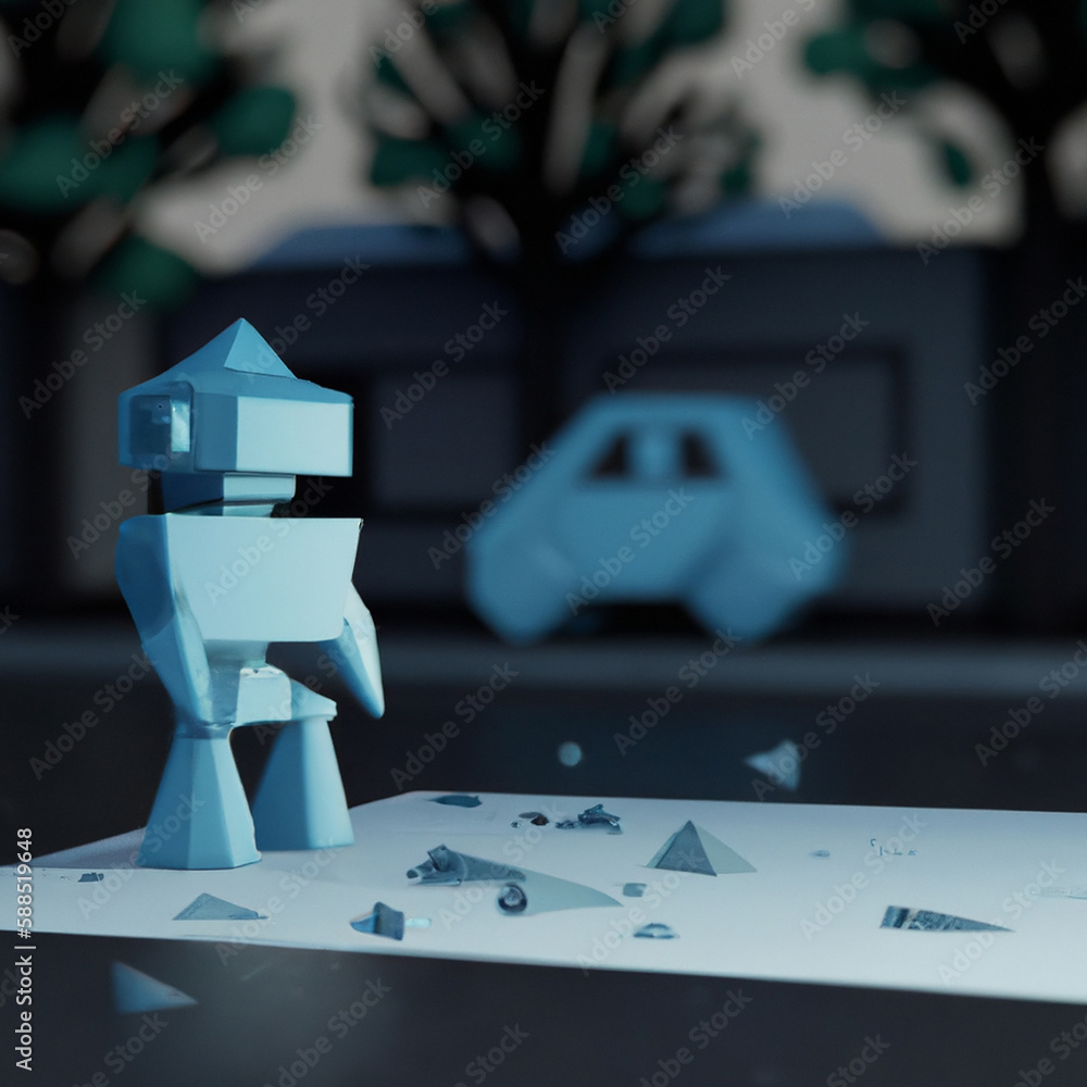 Generative AI of low poly illustration with cute small robot